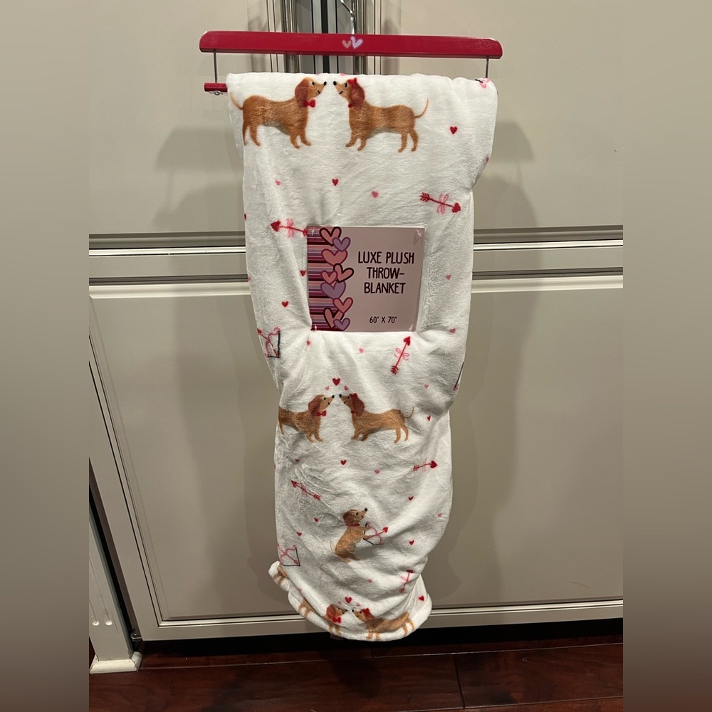 Valentines Plush Throw Blanket Dog dachshund Print